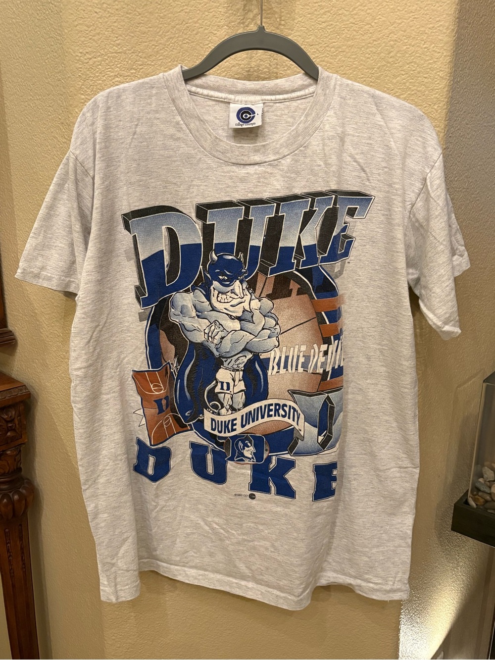 Vintage College Concepts Duke University 1993 Gray Blue Graphic Tee Size Large